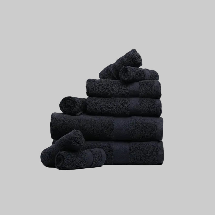 Pack of 8 Family Terry Towel Set Pure 100% Cotton - Black