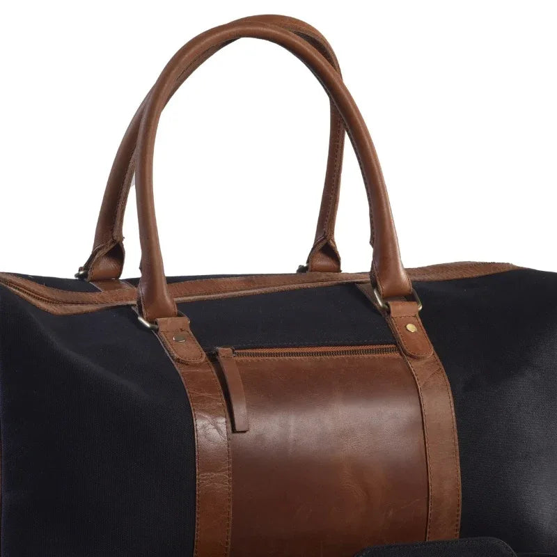 Big Boy Cotton Canvas Leather Duffle Bag - Black Boy - Umbrella Outdoors
