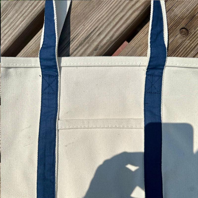 EcoTote Chic Canvas Cotton Bag - White & Blue - Umbrella Outdoors