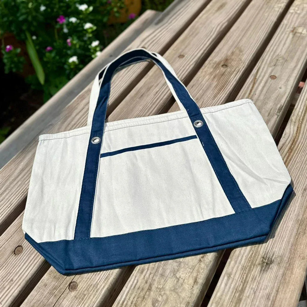 Tote Vibe Canvas Cotton Bag – White & Blue - Umbrella Outdoors