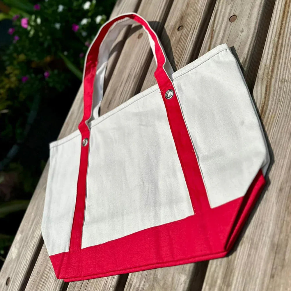 Tote Vibe Canvas Cotton Bag – White & Red - Umbrella Outdoors