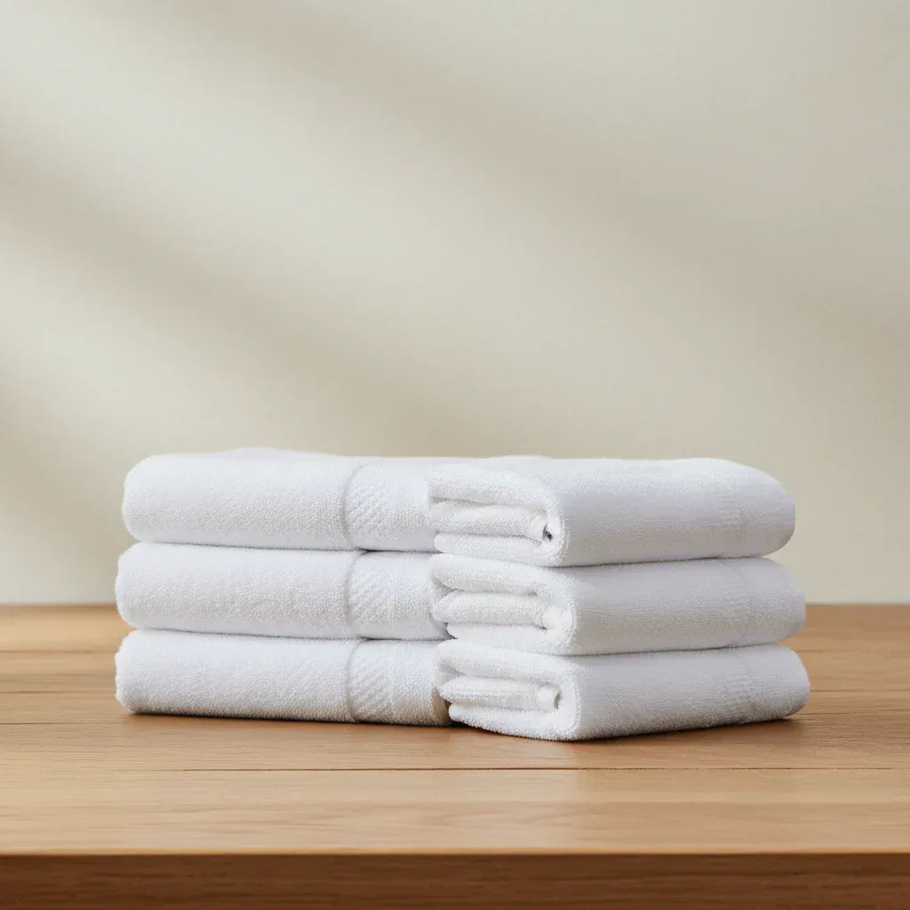Pack of 6 Hand Towel Set Pure 100% Cotton - White - Umbrella Outdoors