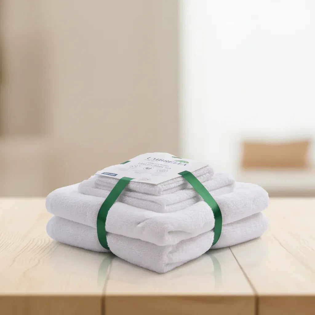 Pack of 8 Family Terry Towel Set - 100% Cotton - White