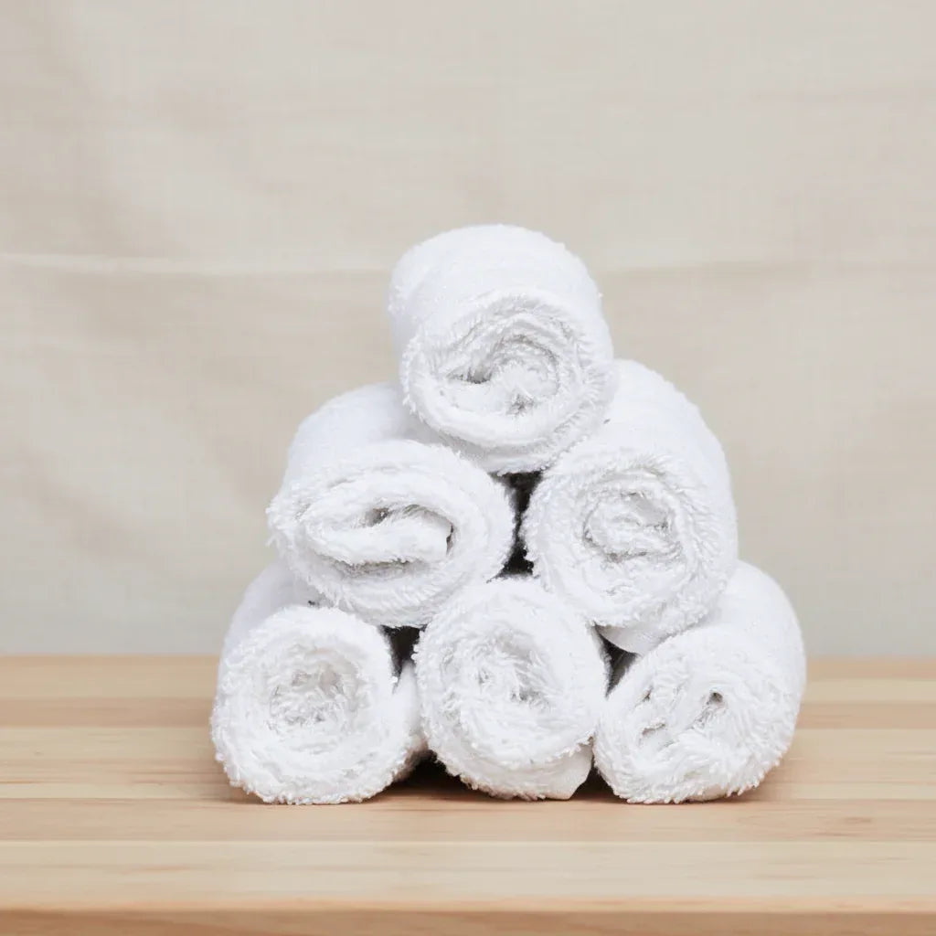 Pack of 6 Face Terry Towel Set Pure 100% Cotton - White - Umbrella Outdoors