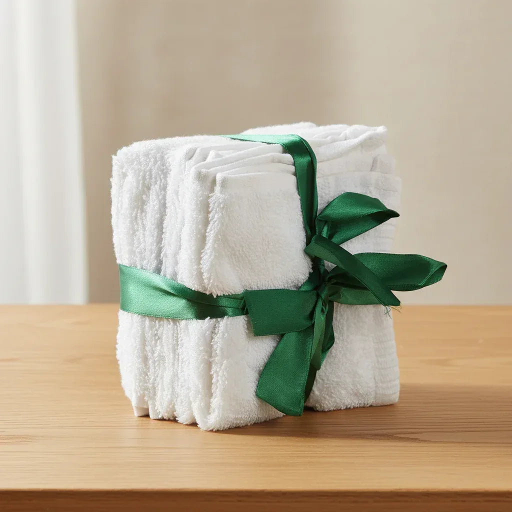 Pack of 6 Face Terry Towel Set Pure 100% Cotton - White - Umbrella Outdoors