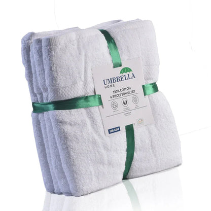 Pack of 4 Bath Terry Towel Set Pure 100% Cotton - White - Umbrella Outdoors