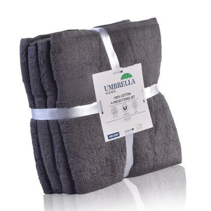 Pack of 4 Bath Terry Towel Set Pure 100% Cotton - Gray - Umbrella Outdoors