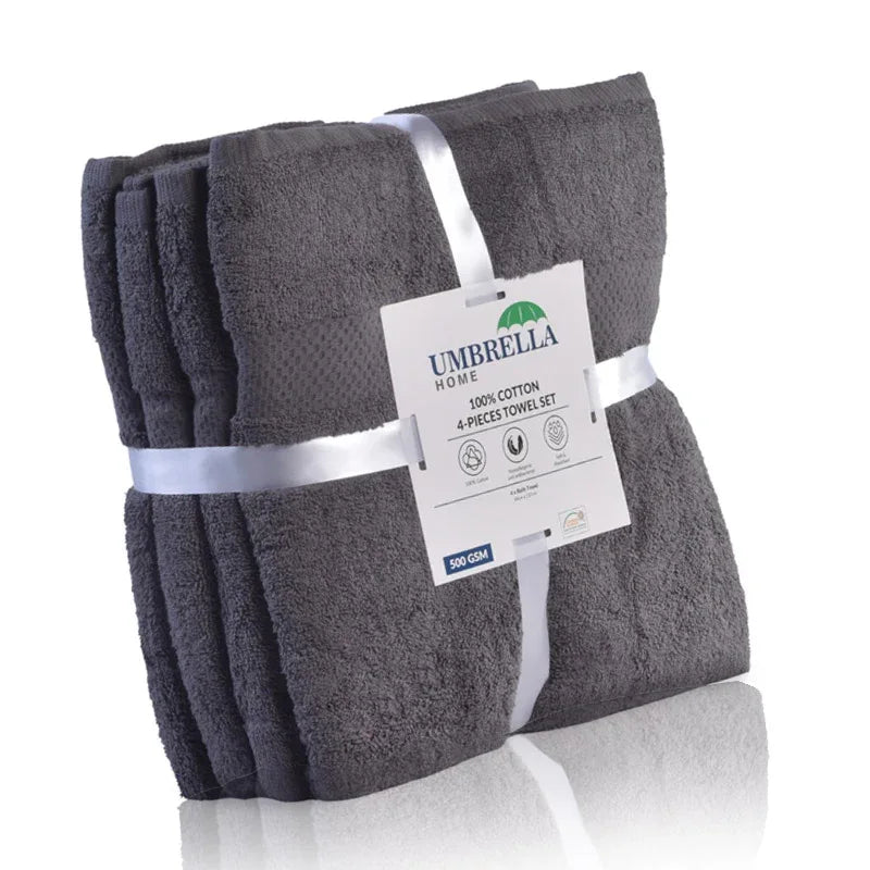 Pack of 4 Bath Terry Towel Set Pure 100% Cotton - Gray - Umbrella Outdoors