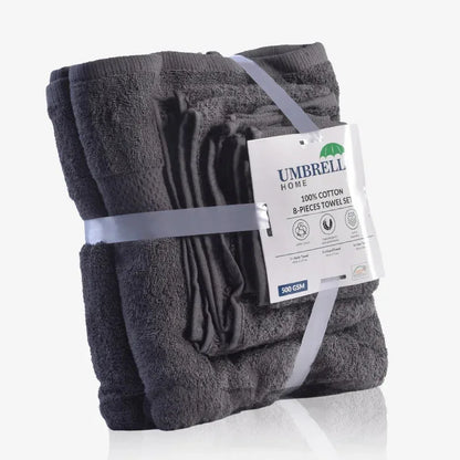 Pack of 8 Family Terry Towel Set Pure 100% Cotton - Gray