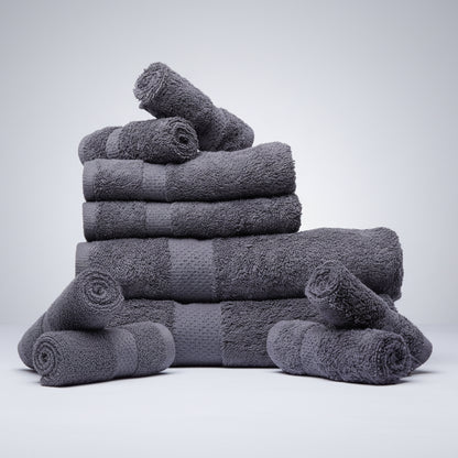 Pack of 8 Family Terry Towel Set Pure 100% Cotton - Gray