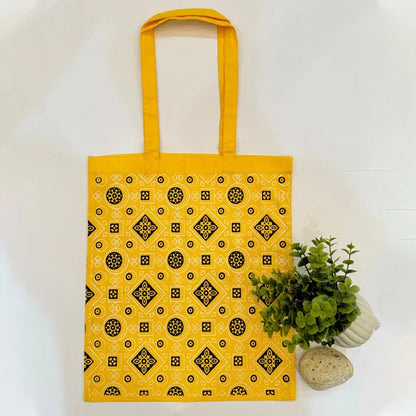 Printed Cotton Canvas Tote Bag - Yellow - Umbrella Outdoors
