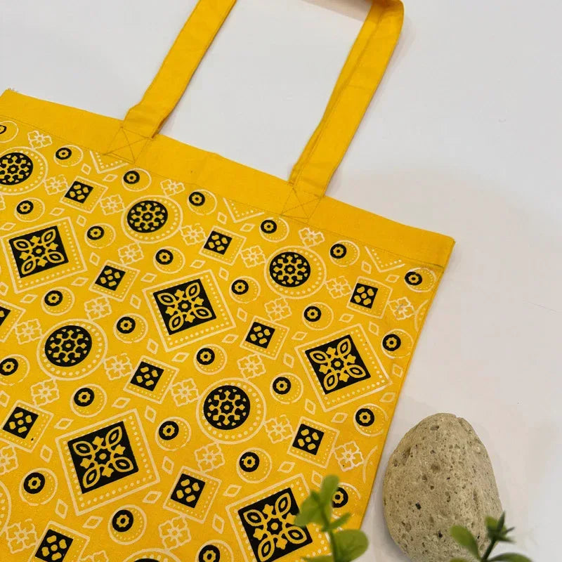 Printed Cotton Canvas Tote Bag - Yellow - Umbrella Outdoors