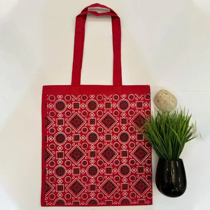 Printed Cotton Canvas Tote Bag - Red - Umbrella Outdoors