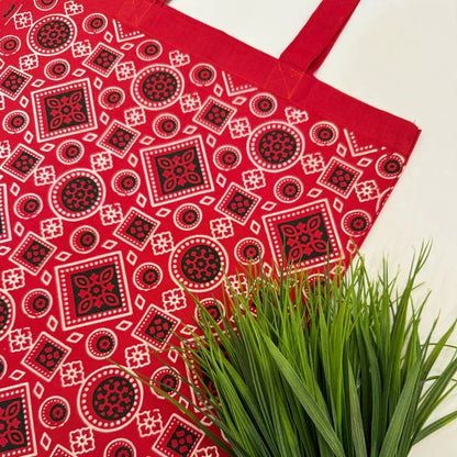 Printed Cotton Canvas Tote Bag - Red - Umbrella Outdoors