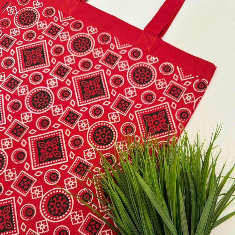 Printed Cotton Canvas Tote Bag - Red - Umbrella Outdoors