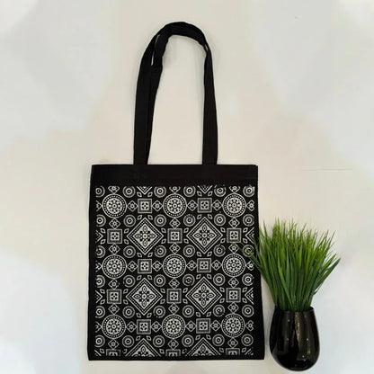 Printed Cotton Canvas Tote Bag - Black - Umbrella Outdoors