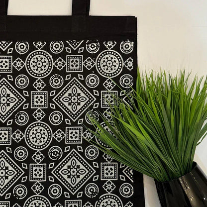 Printed Cotton Canvas Tote Bag - Black - Umbrella Outdoors