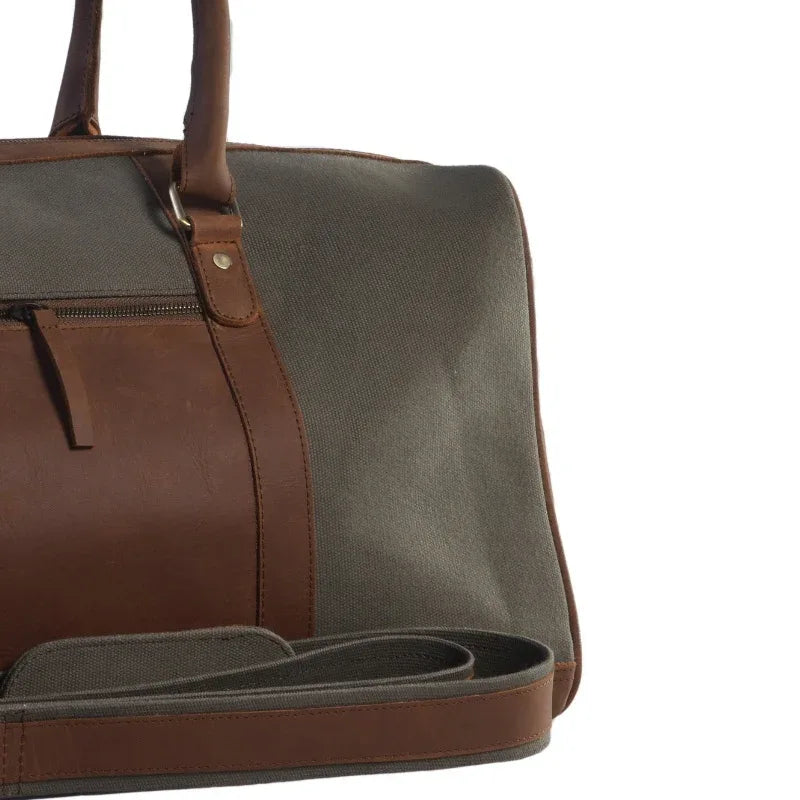 Cotton Canvas & Leather Duffle Bag