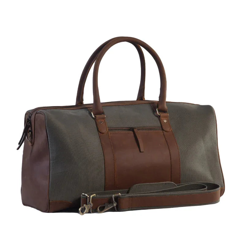 Big Boy Cotton Canvas Leather Duffle Bag - Army Green - Umbrella Outdoors