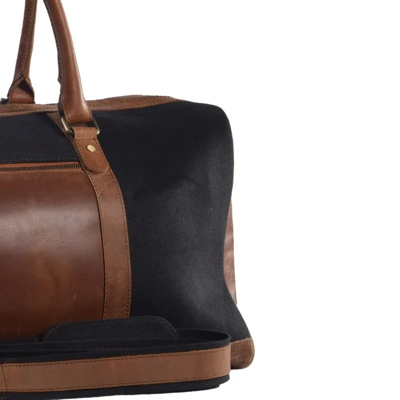 Big Boy Cotton Canvas Leather Duffle Bag - Black Boy - Umbrella Outdoors