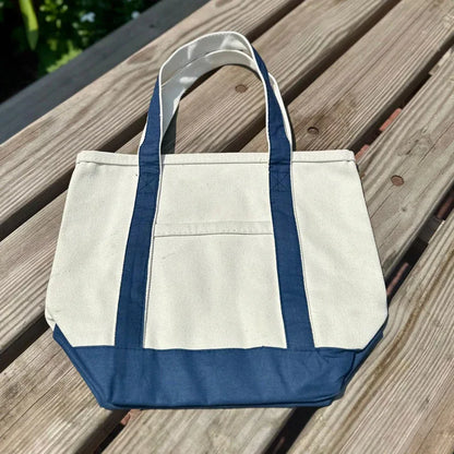 EcoTote Chic Canvas Cotton Bag - White & Blue - Umbrella Outdoors