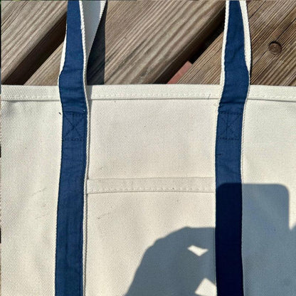 EcoTote Chic Canvas Cotton Bag - White & Blue - Umbrella Outdoors