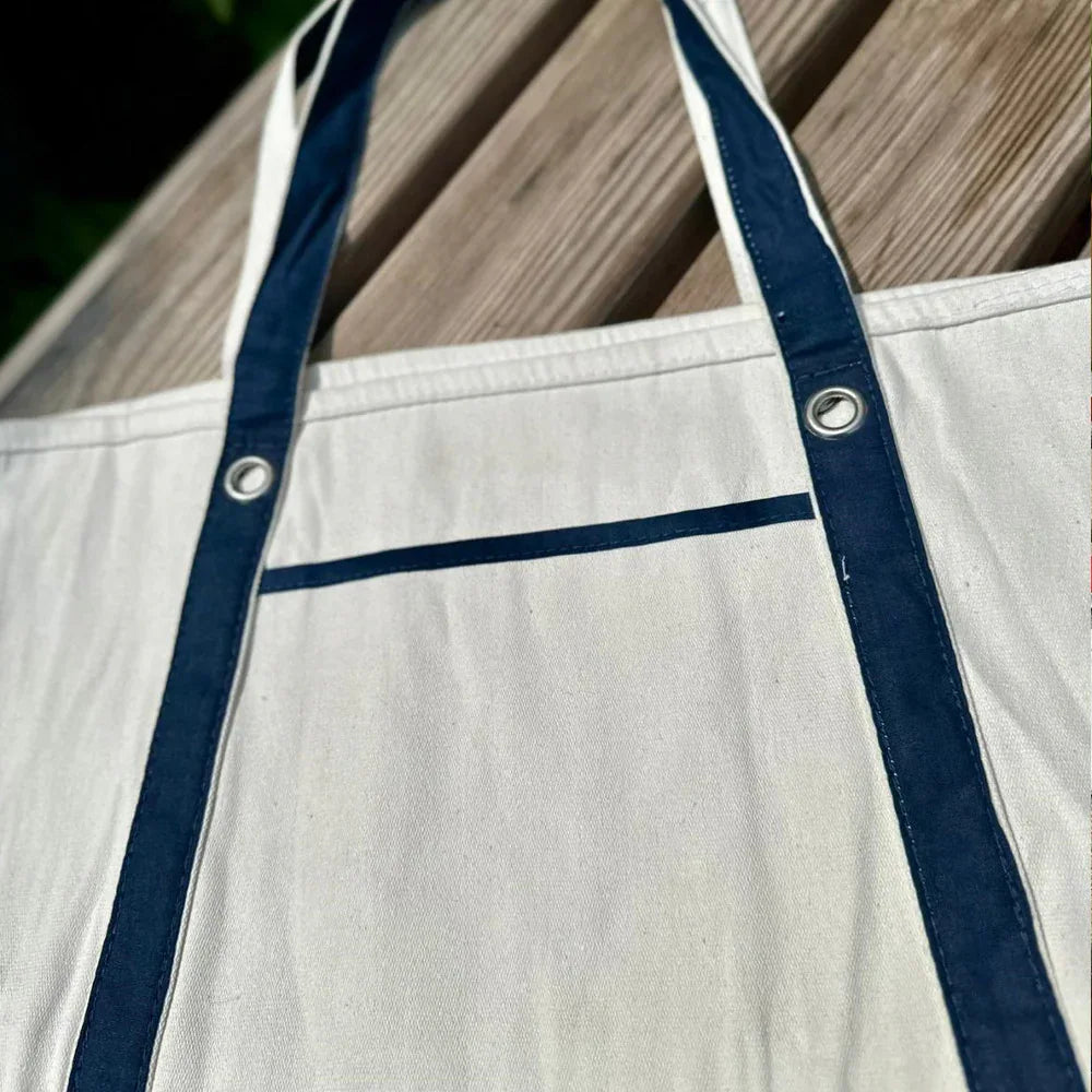 Tote Vibe Canvas Cotton Bag – White & Blue - Umbrella Outdoors