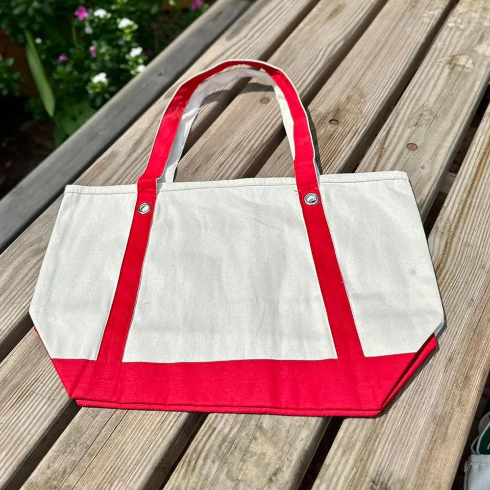 Tote Vibe Canvas Cotton Bag – White & Red - Umbrella Outdoors