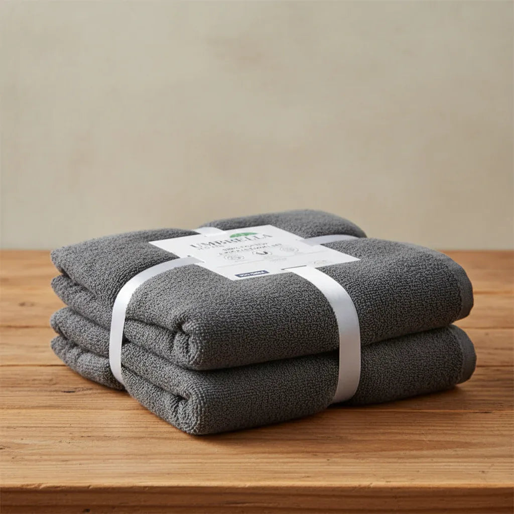 Pack of 2 Grey Bath Sheet Terry Towel Set Pure 100% Cotton - Umbrella Outdoors