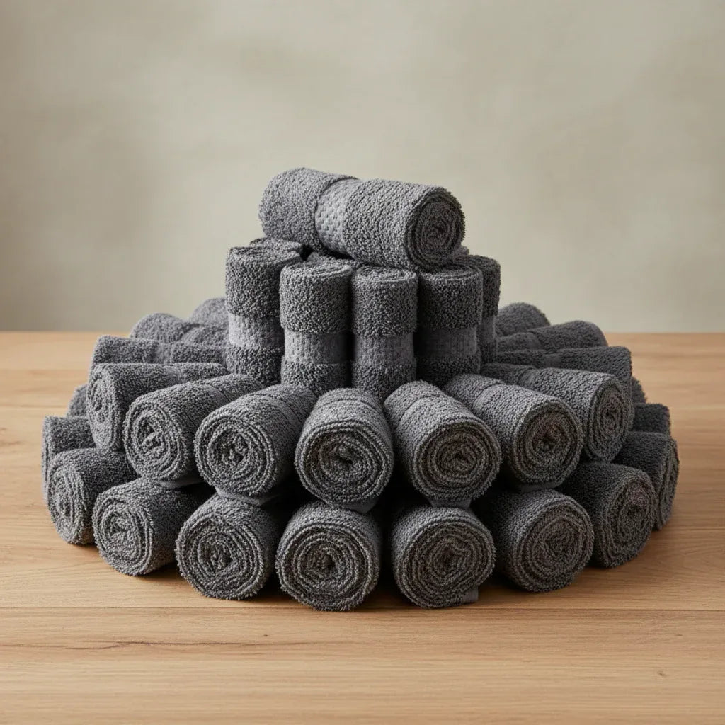 Pack of 6 Face Terry Towel Set Pure 100% Cotton - Gray - Umbrella Outdoors