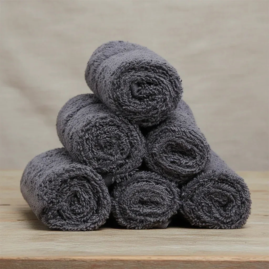 Pack of 6 Face Terry Towel Set Pure 100% Cotton - Gray - Umbrella Outdoors