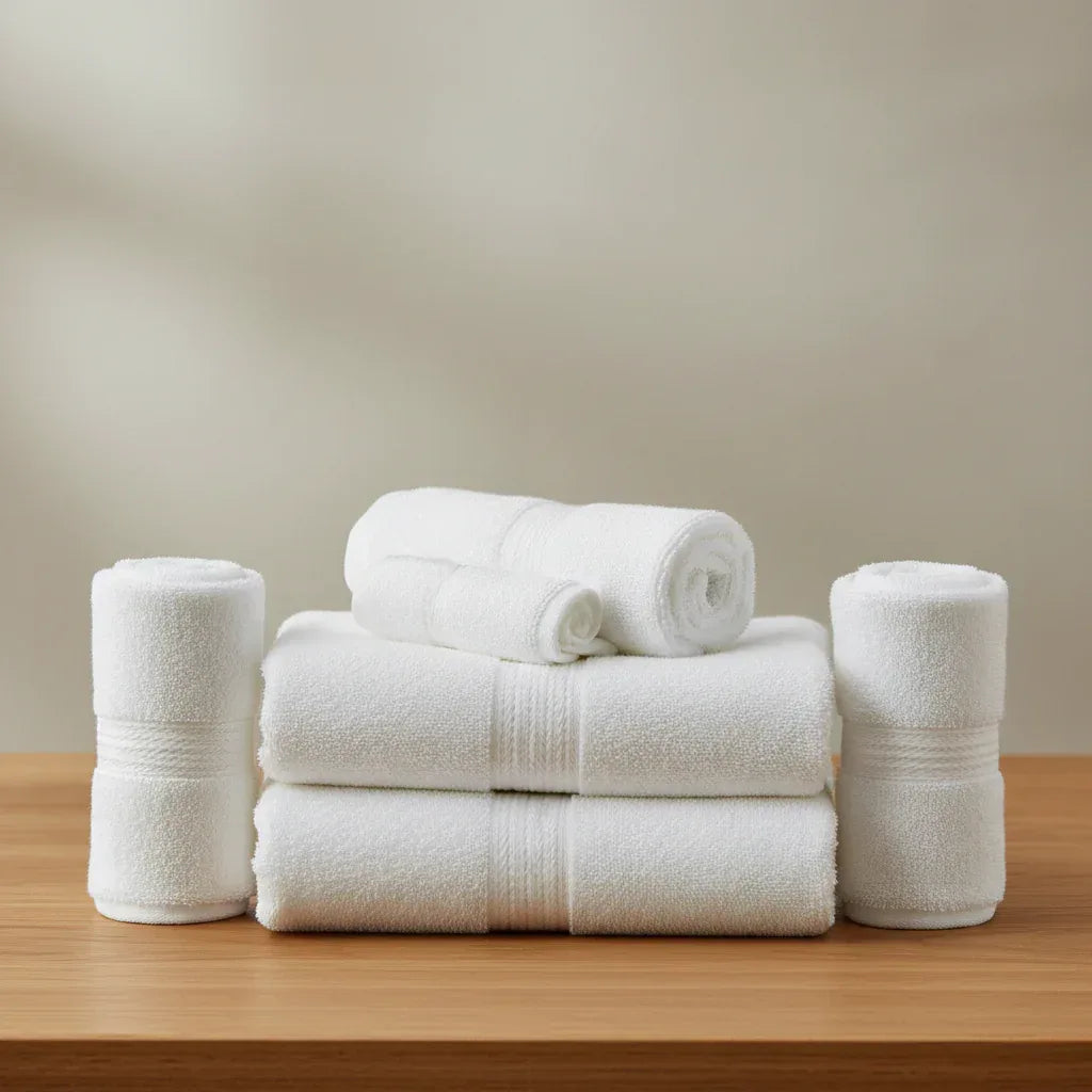 Pack of 6 Hand Towel Set Pure 100% Cotton - White - Umbrella Outdoors