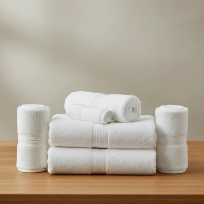 Pack of 8 Family Terry Towel Set Pure 100% Cotton - White