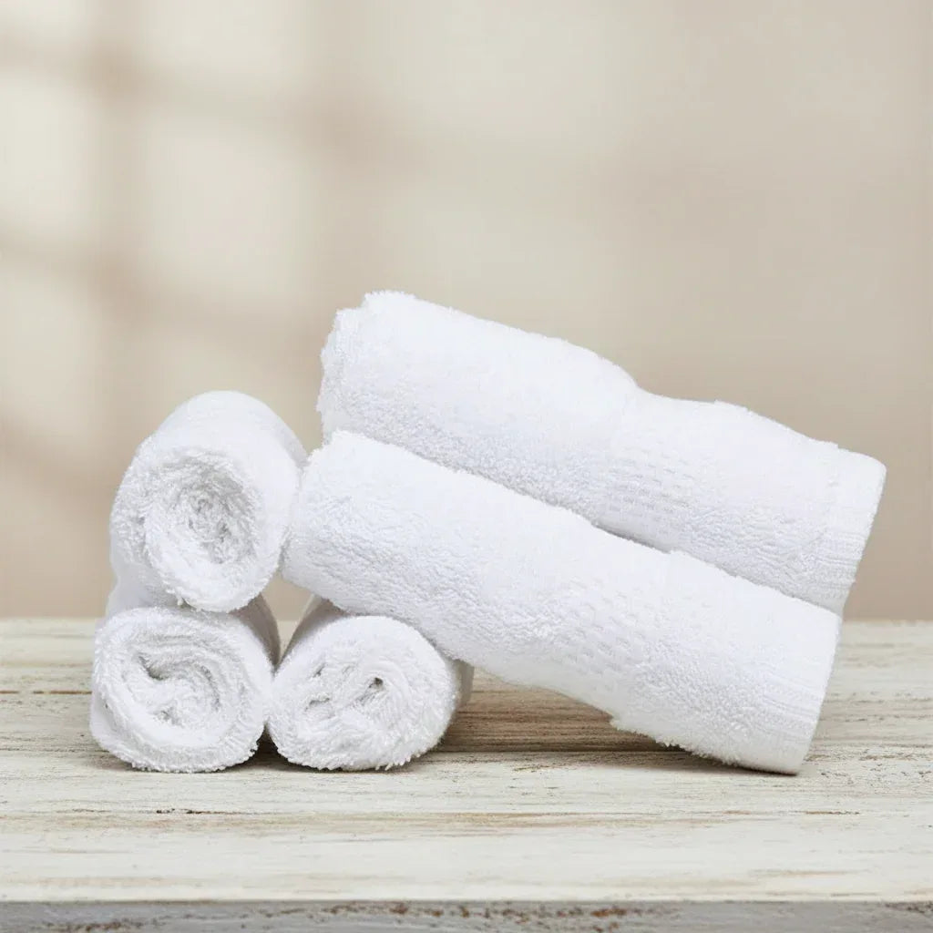 Pack of 6 Face Terry Towel Set Pure 100% Cotton - White - Umbrella Outdoors